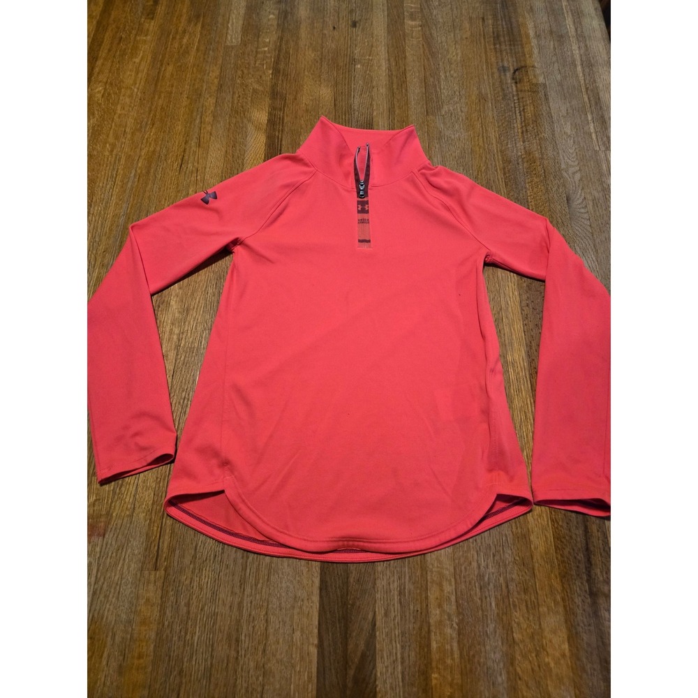 Under‎ Armour Kids Medium Coral Pink HeatGear 1/4 Zip Pullover Long Sleeve Shirt
